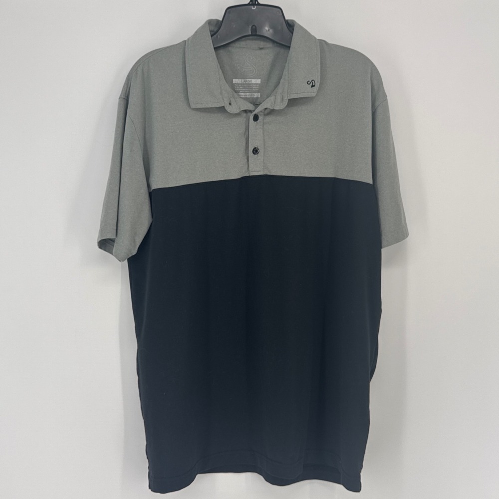 Swannies Performance Short Sleeve Stretch Large Polo Shirt Gray Black Colorblock